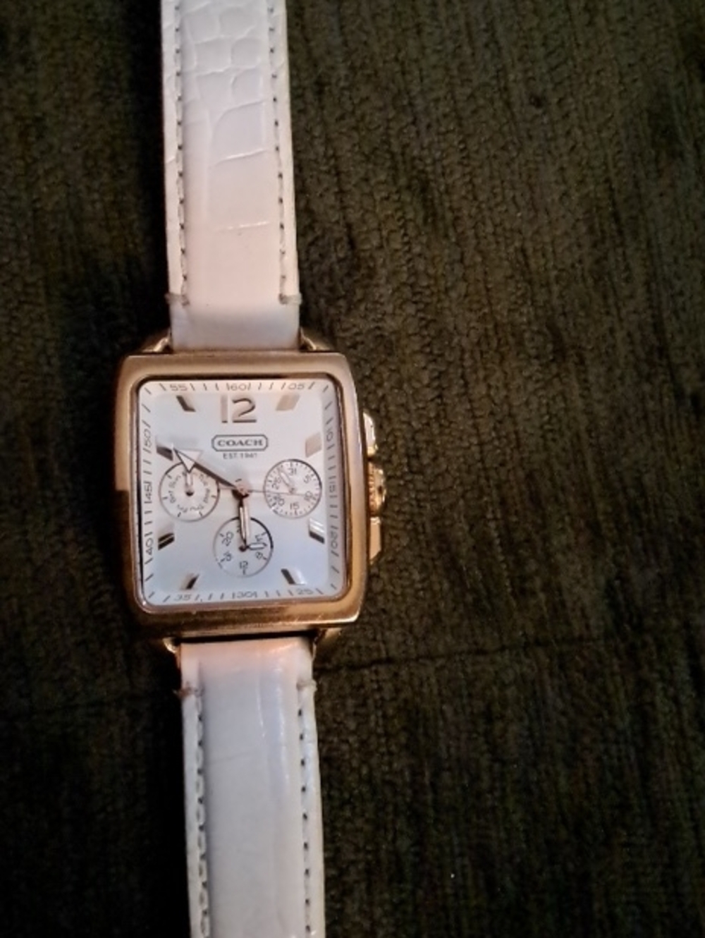 Coach Watch Pearl Croc Emboss Leather Rosegold Faux Chronograph Unisex Working